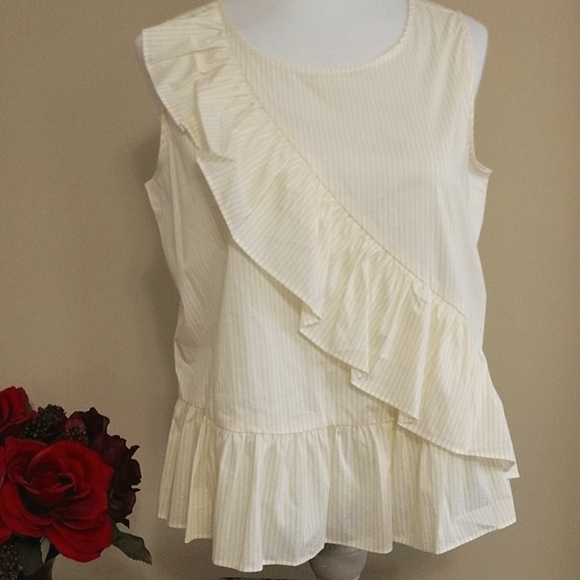 NEW Worthington Top Stretch Pullover Sleeveless Peplum Pastel Yellow Pinstripe M - Picture 5 of 8
